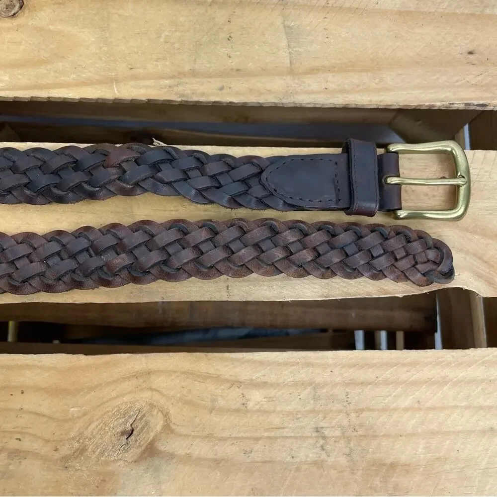 Oil Tainted Cowhide brown leather woven braided belt size 54